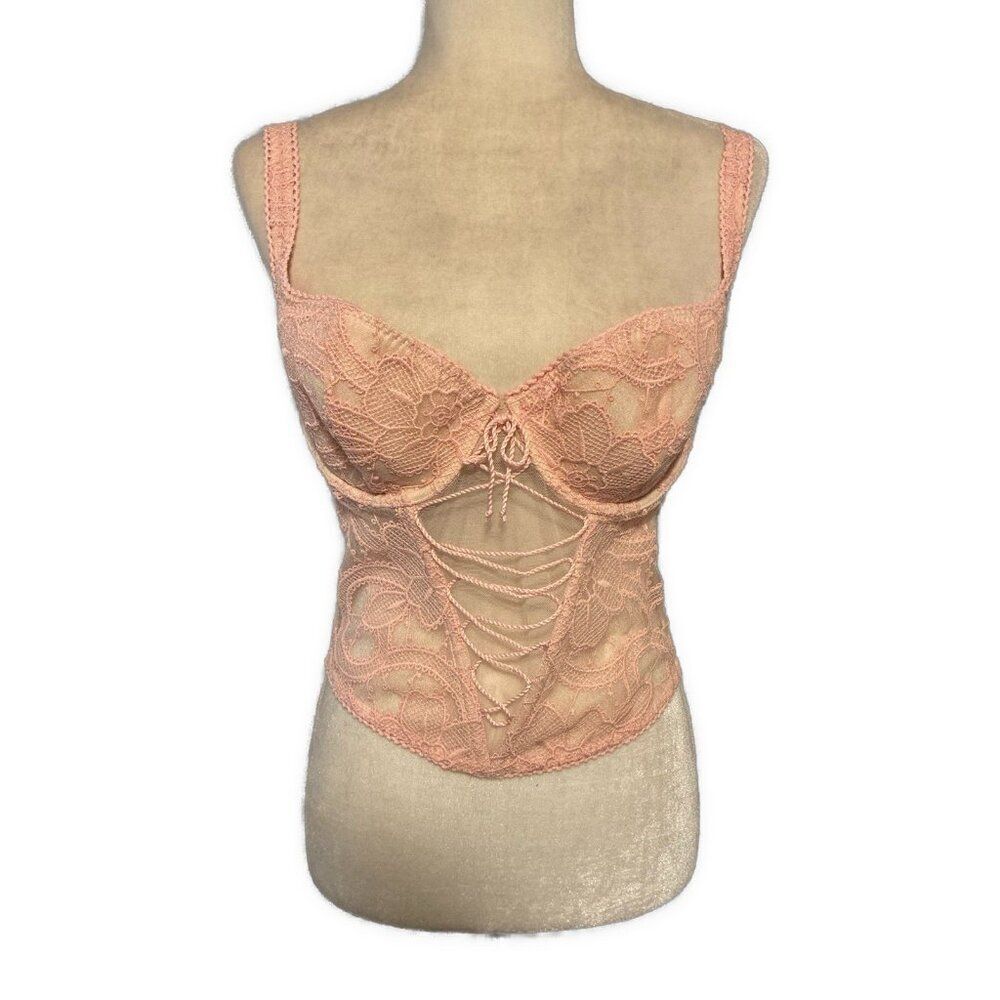 victoria's secret new solid baby pink lace up pink bustier Sheer 36c